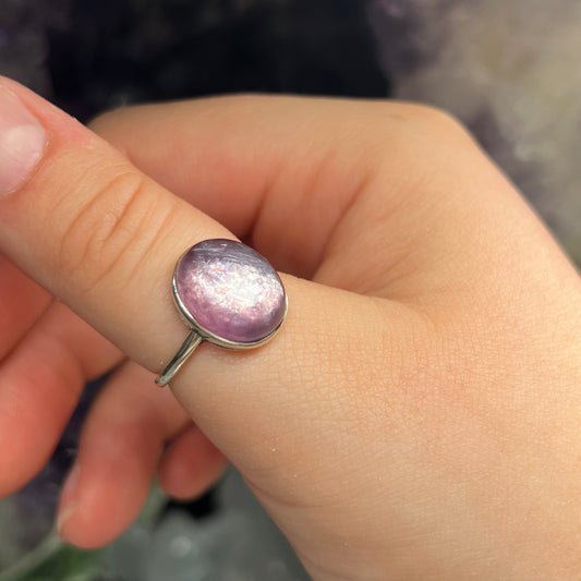 Lithium mica lepidolite 925silver ajustable ring #A