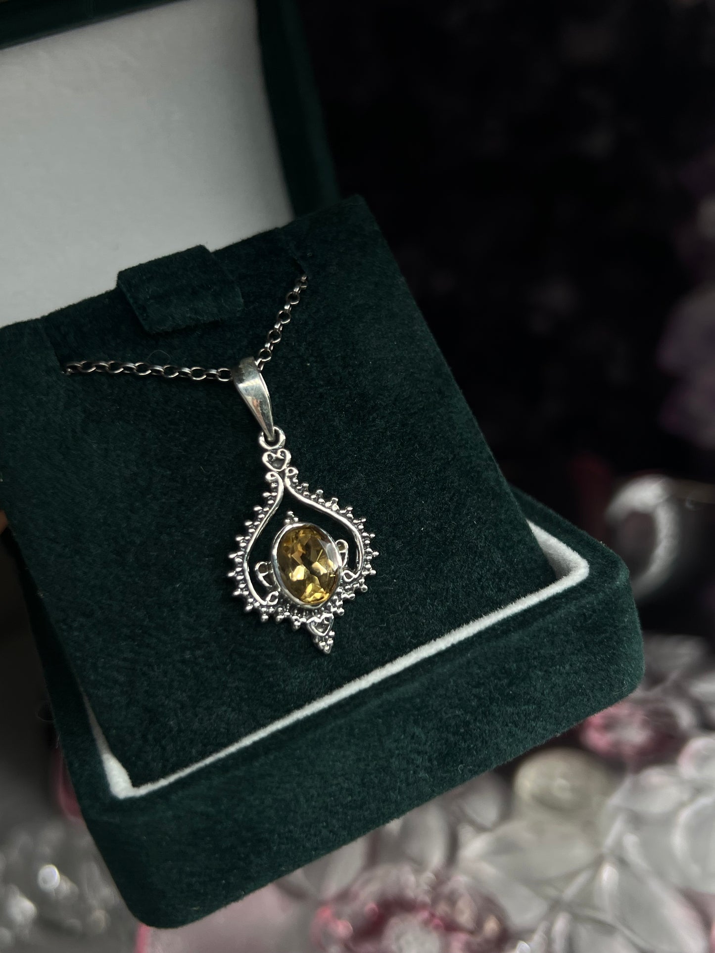Faceted natural Citrine 925silver vintage style pendant