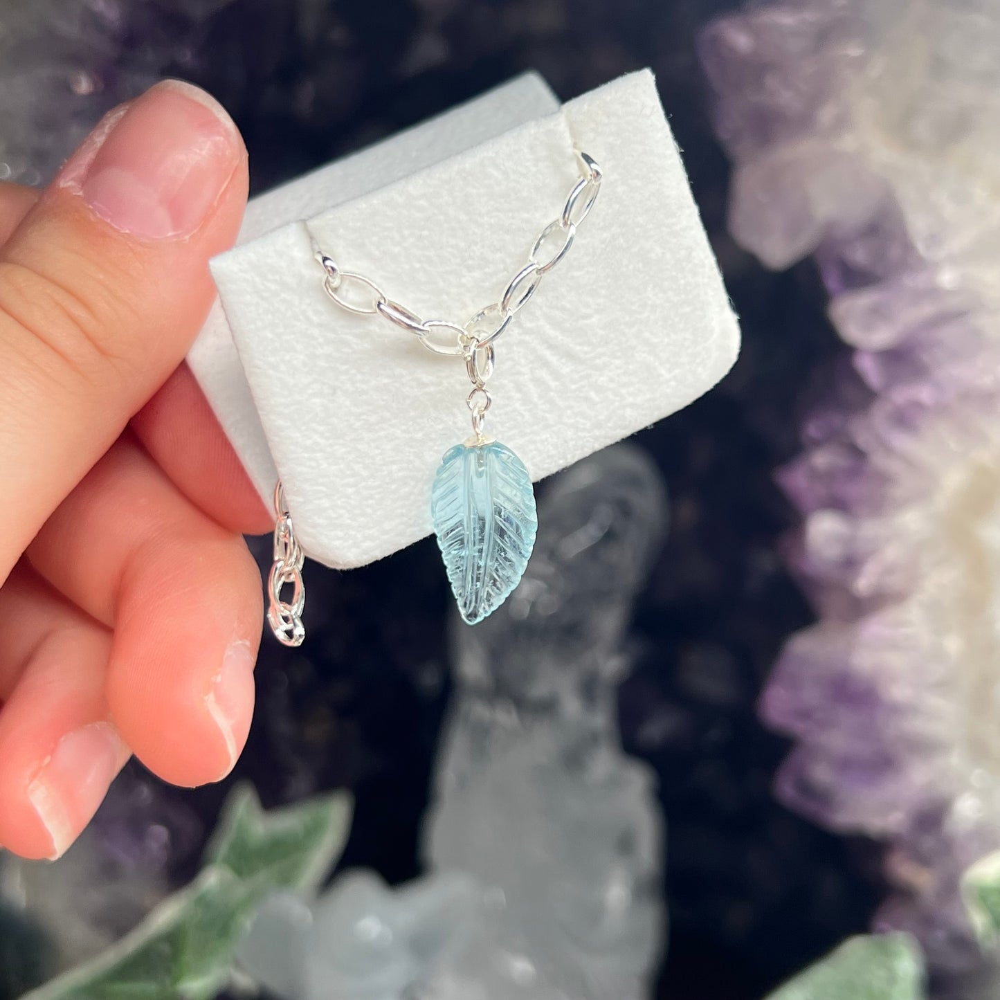 Aquamarine leaf 925silver charm