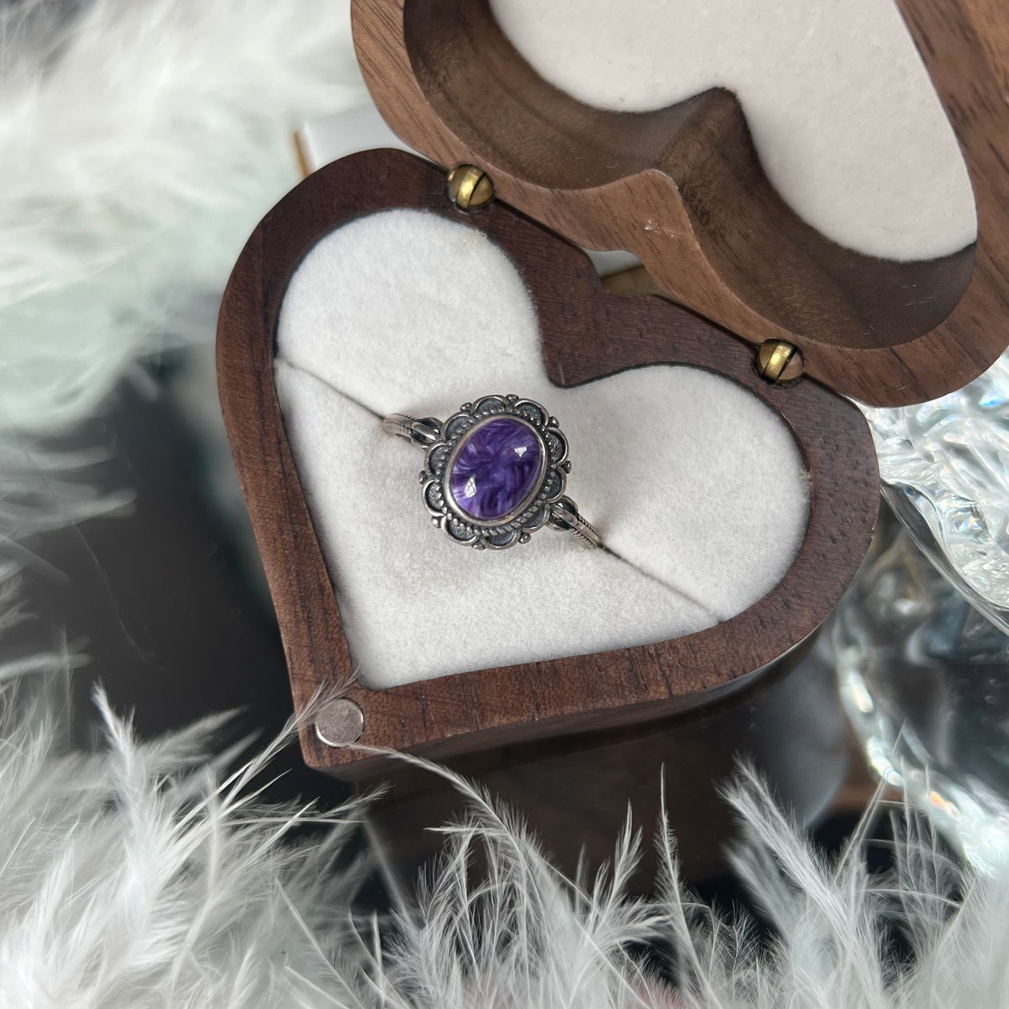 Charoite 925silver vintage style adjustable ring