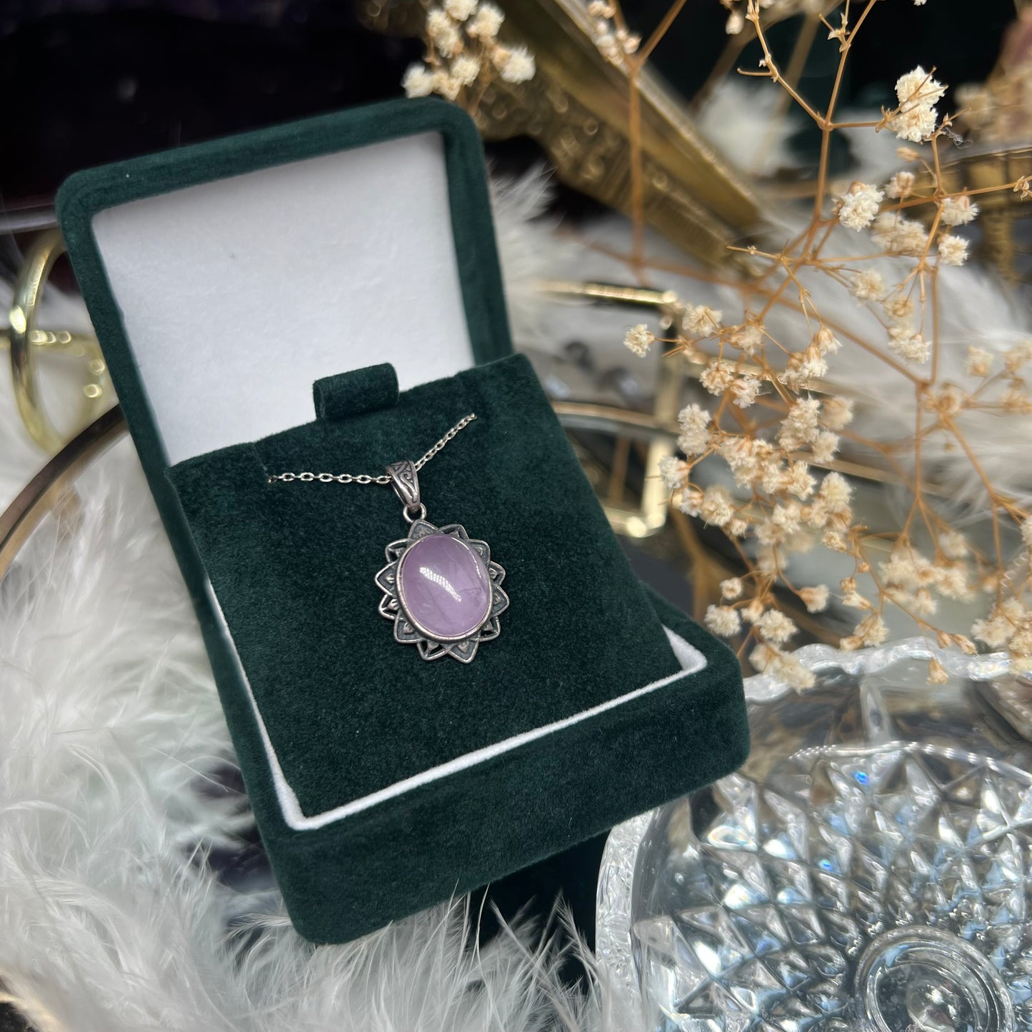 Kunzite flower design 925silver pendant