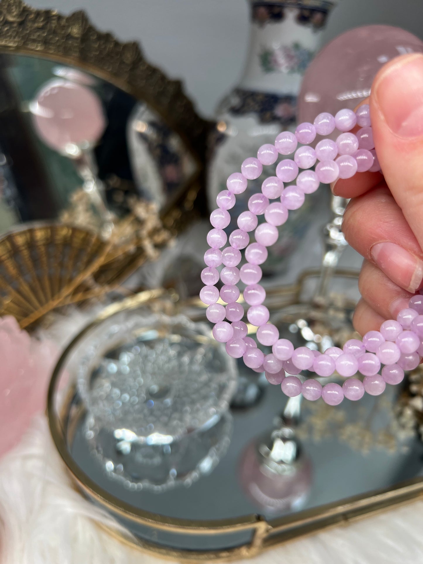 Kunzite beaded necklace / triple stack bracelet 5mm