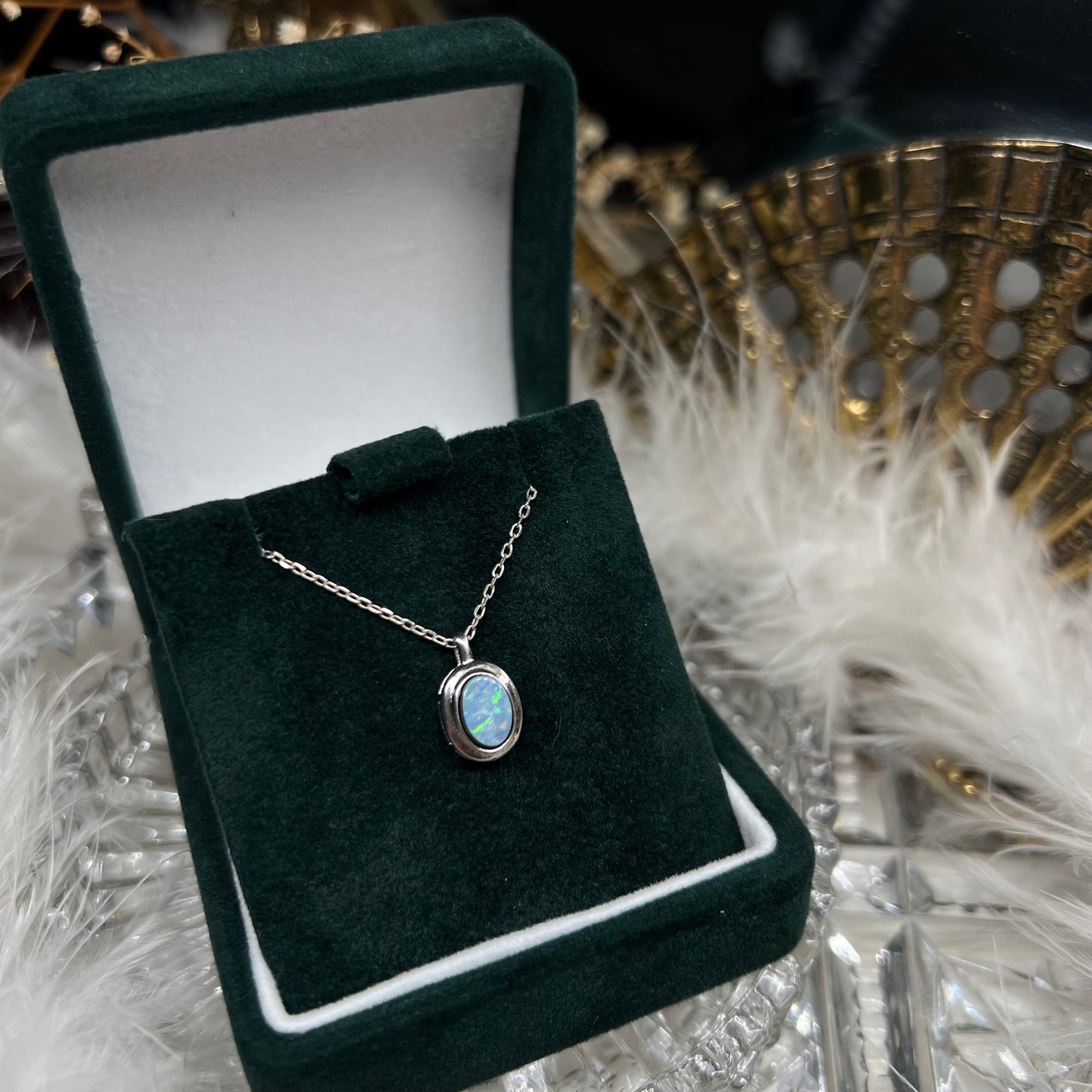 Blue opal dainty pendant 925silver