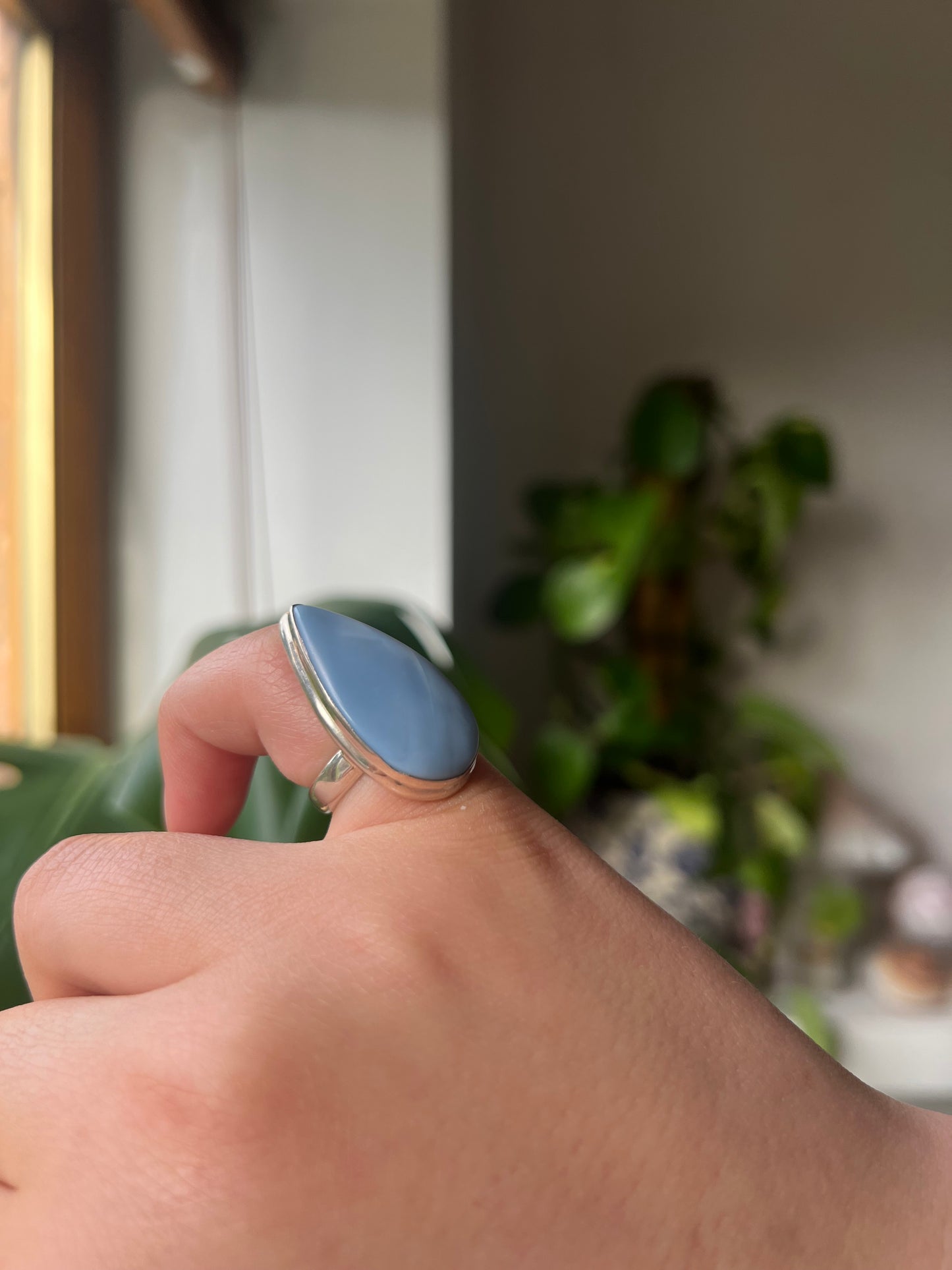 Owyhee Blue Opal teardrop shape crystal Ring - 925silver from 📍USA - size UK L - US 6