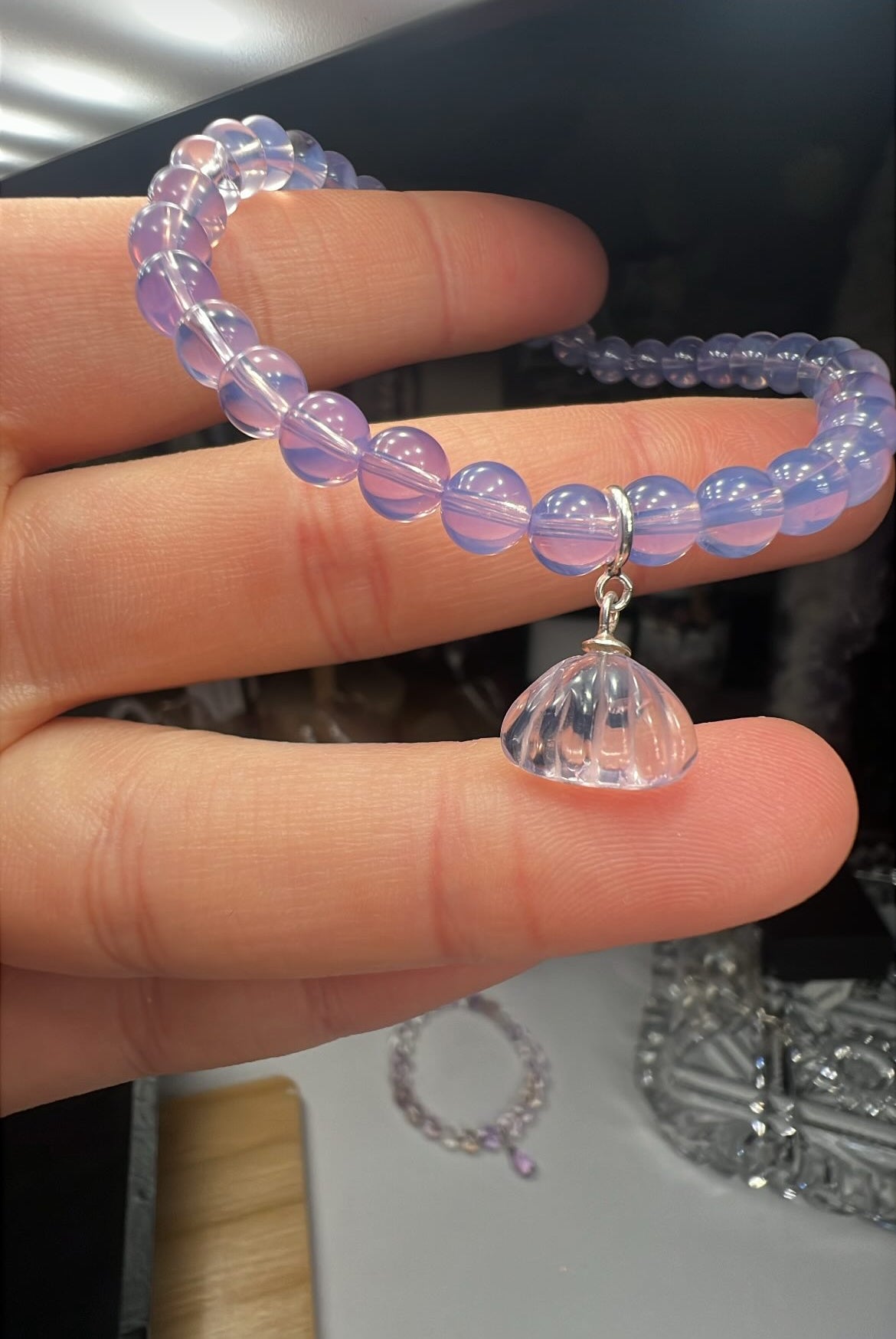 Lavender Moon Quartz clamshell crystal charm - 925 silver