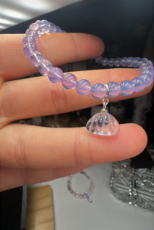 Lavender Moon Quartz clamshell crystal charm - 925 silver