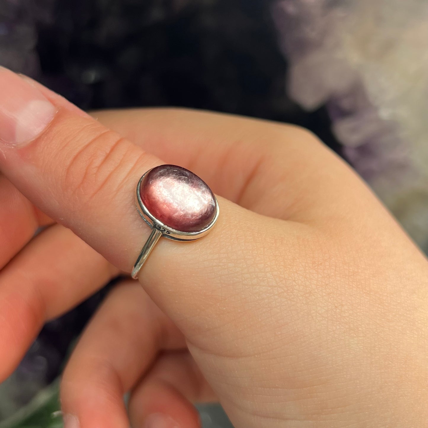 Lithium mica lepidolite 925silver ajustable ring #B