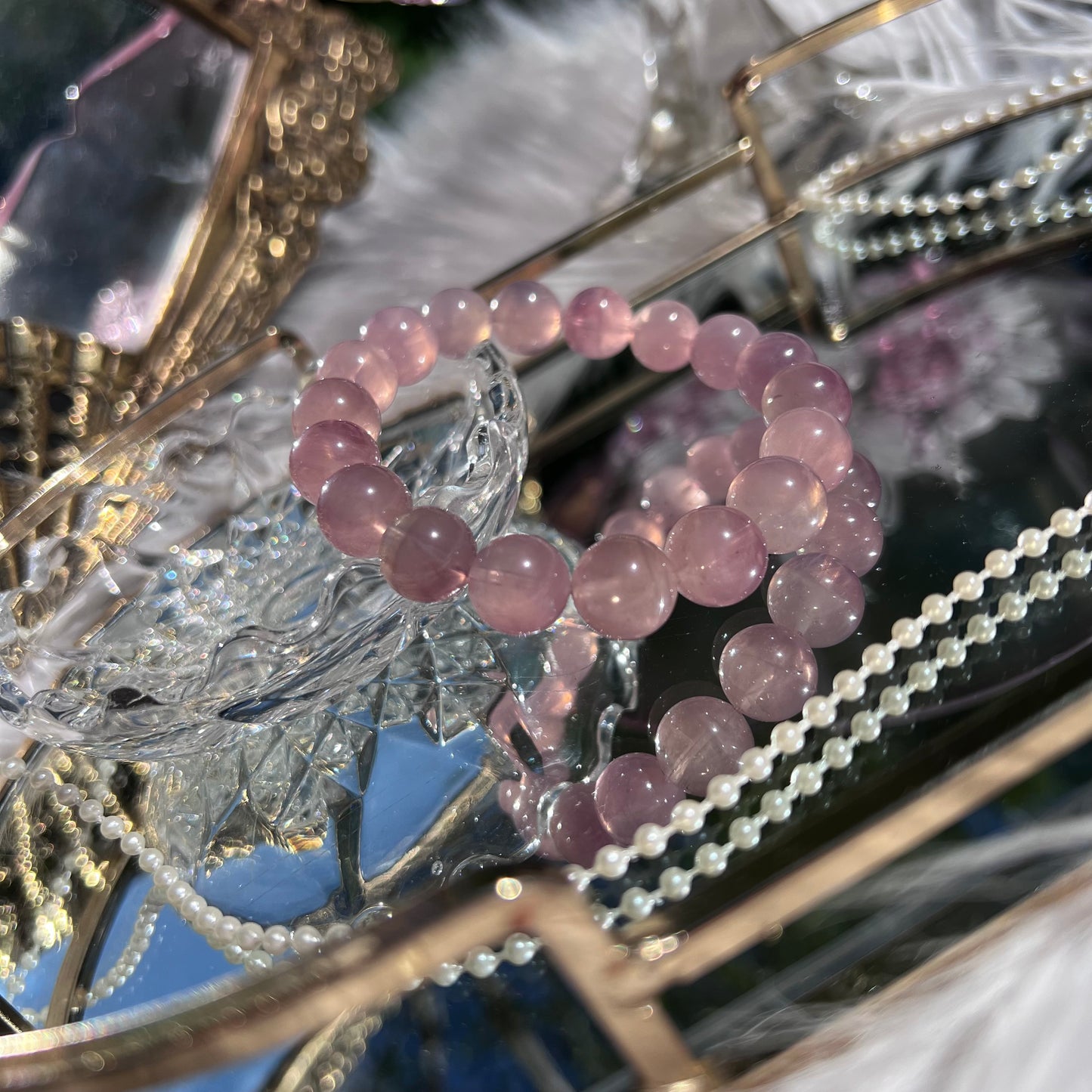 Pink Purple Star Rose lavender Quartz Crystal beaded bracelet - 11.9mm