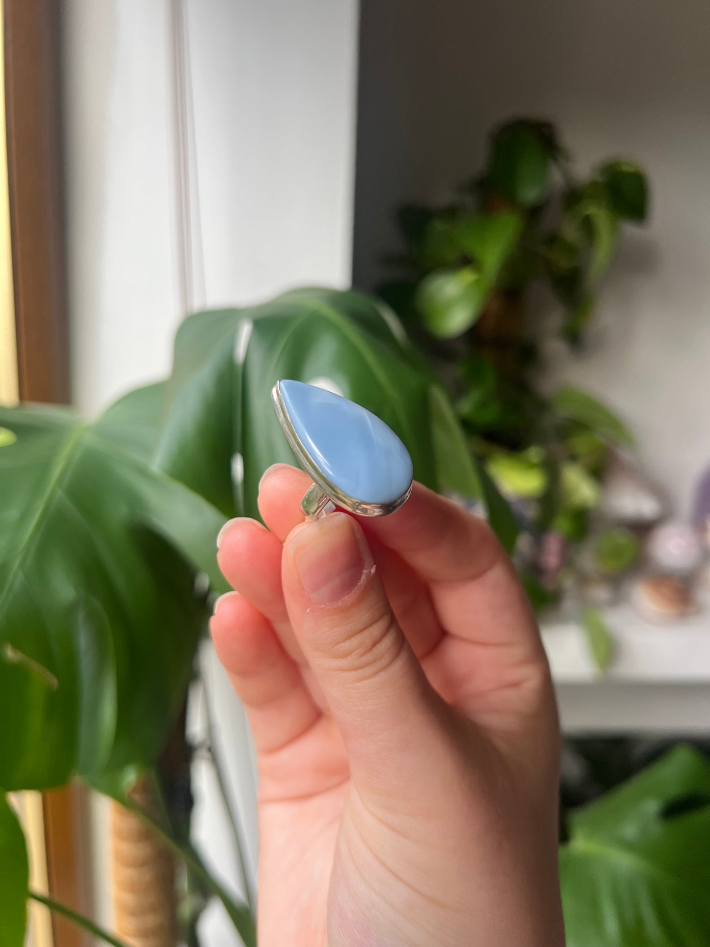 Owyhee Blue Opal teardrop shape crystal Ring - 925silver from 📍USA - size UK L - US 6