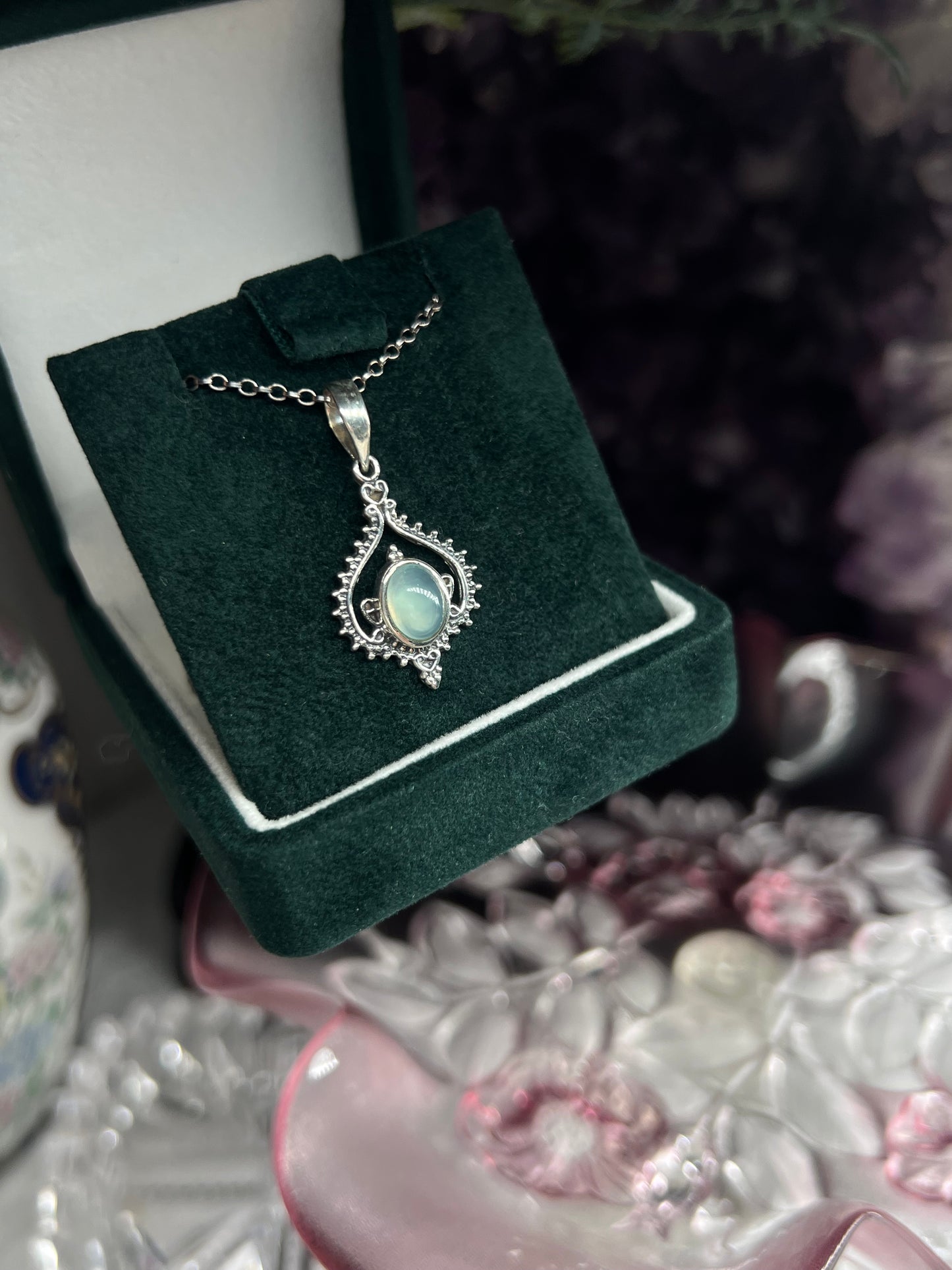 Blue onyx vintage style 925silver pendant