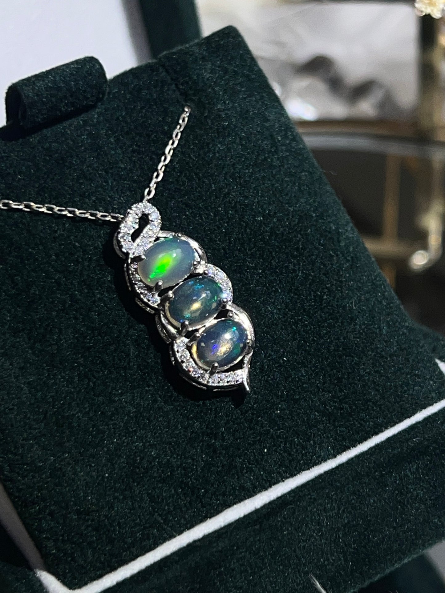 Ethiopian opal triple stack dangly pendant 925silver