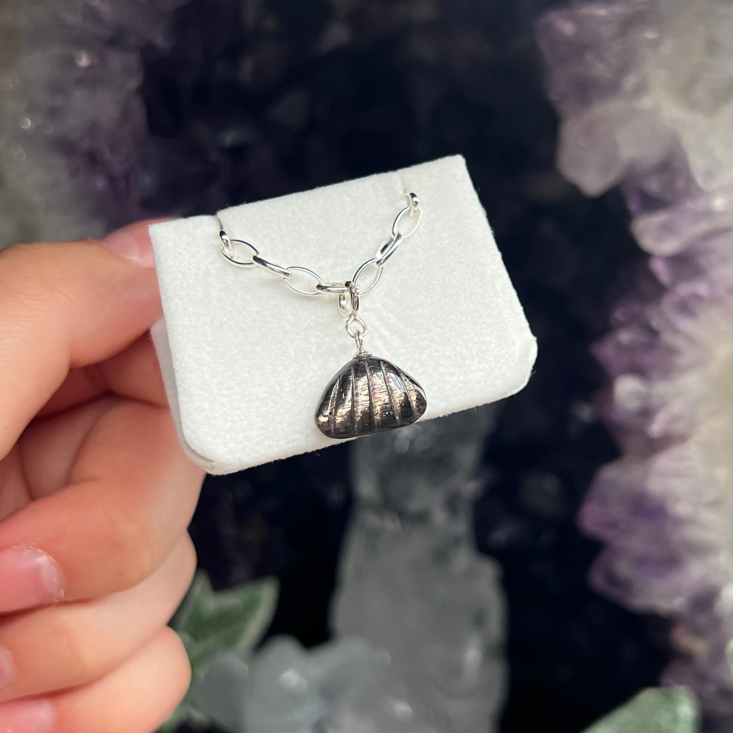 Black sunstone moonstone seashell 925silver charm