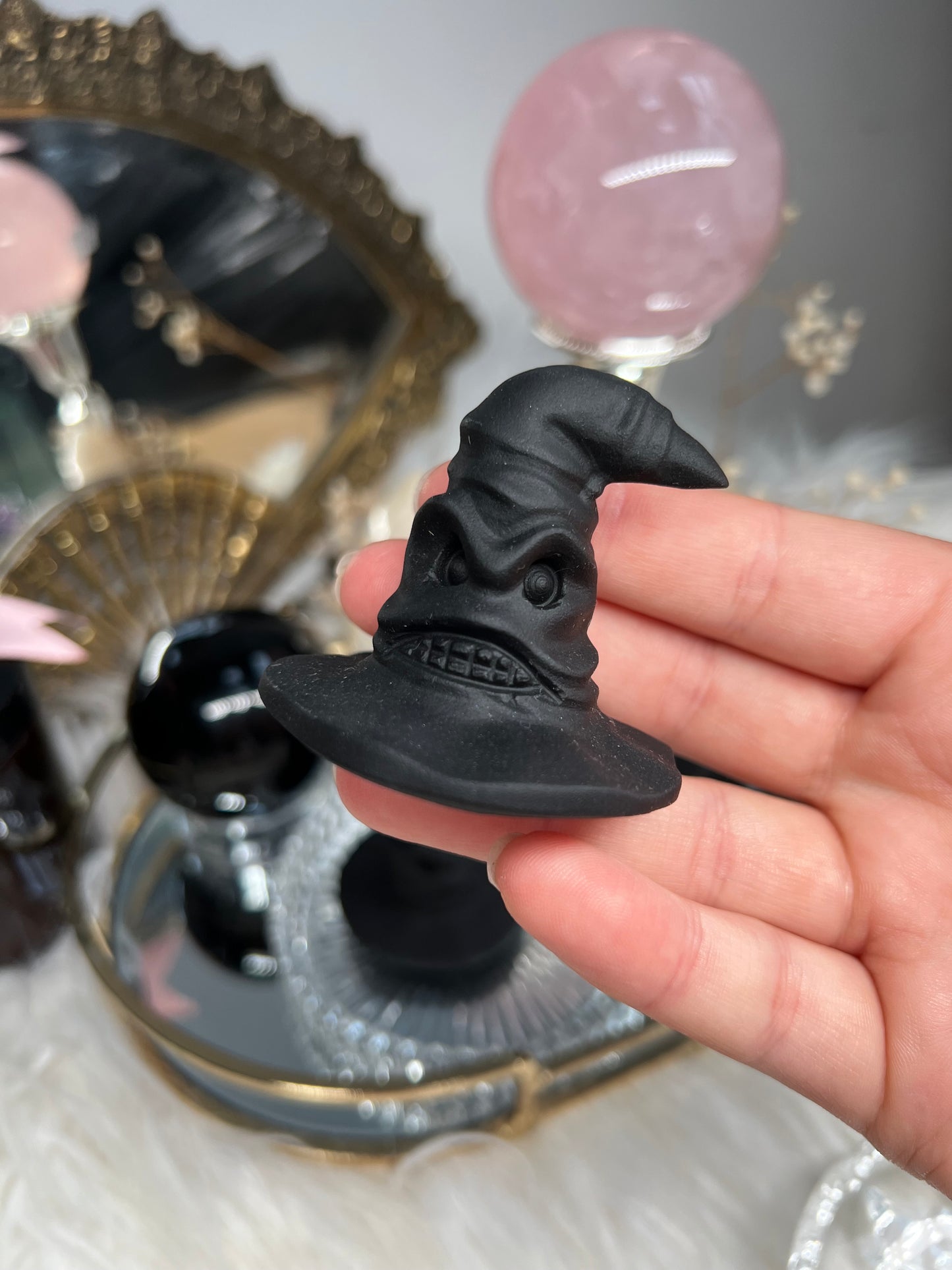 Matt black obsidian witches hat