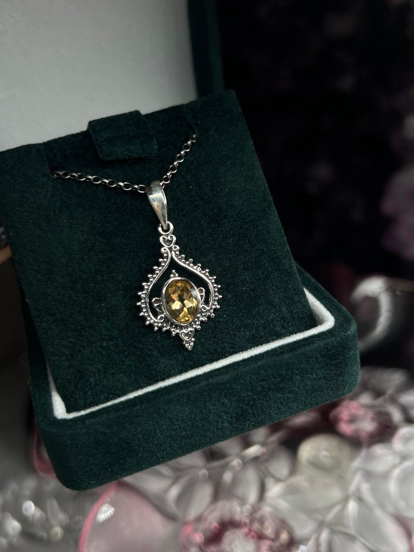 Faceted natural Citrine 925silver vintage style pendant