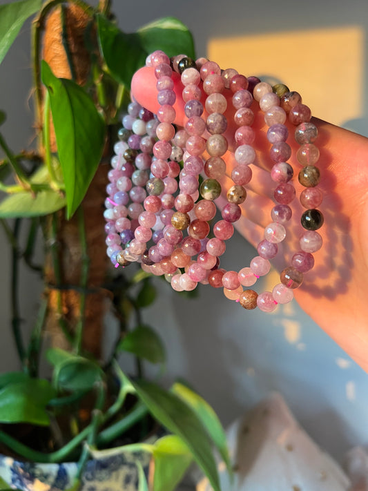 Tourmaline Quartz Crystal beaded bracelet - 6.3mm