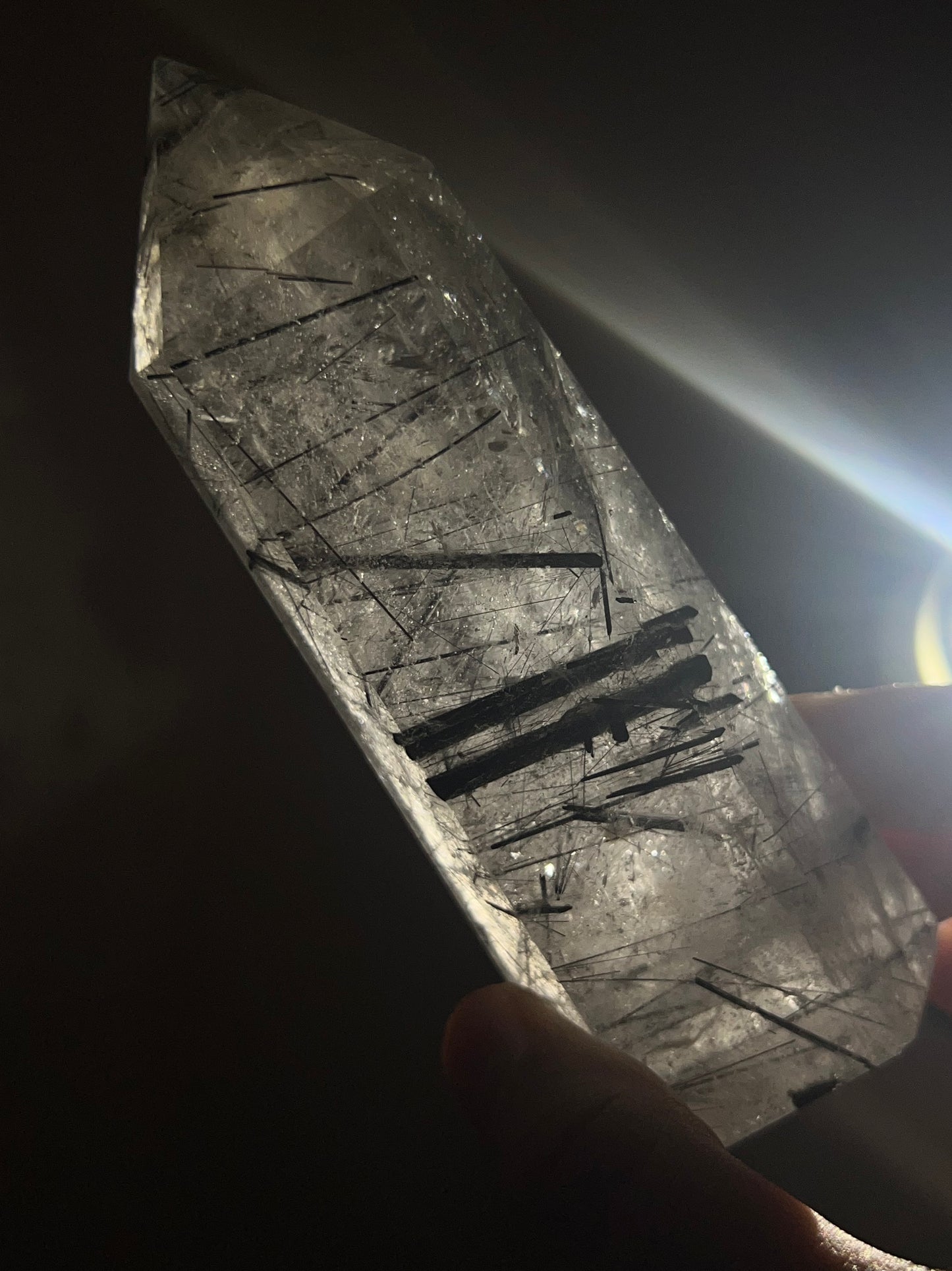 Black tourmaline in quartz tower