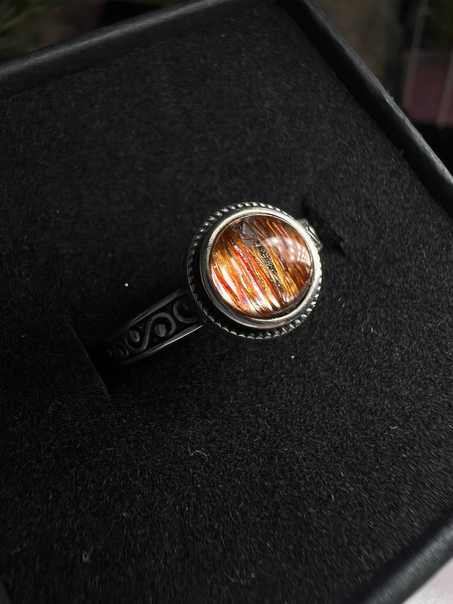 Copper rutile quartz 925silver adjustable size ring