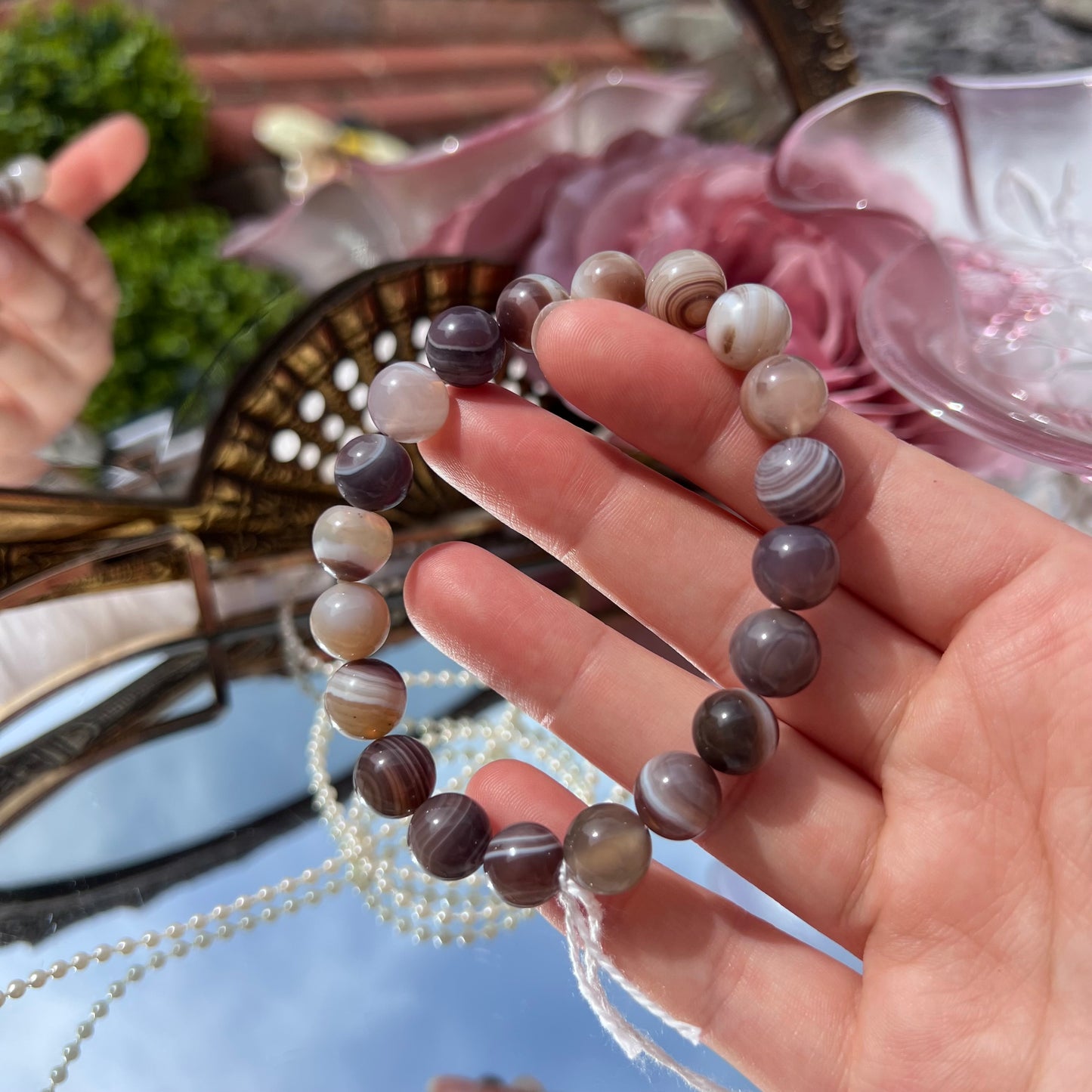 Botswana Agate crystal beaded bracelet - 10mm