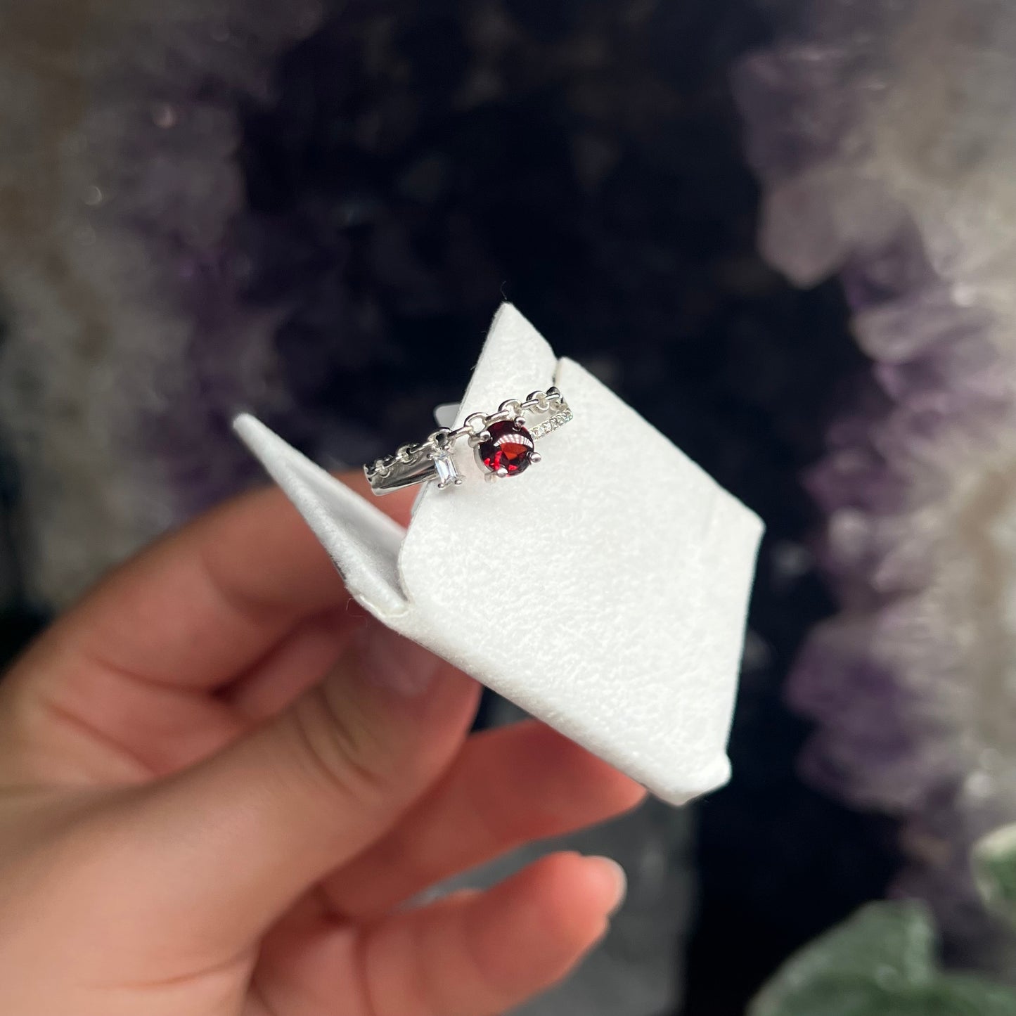 Red garnet 925silver ajustable ring