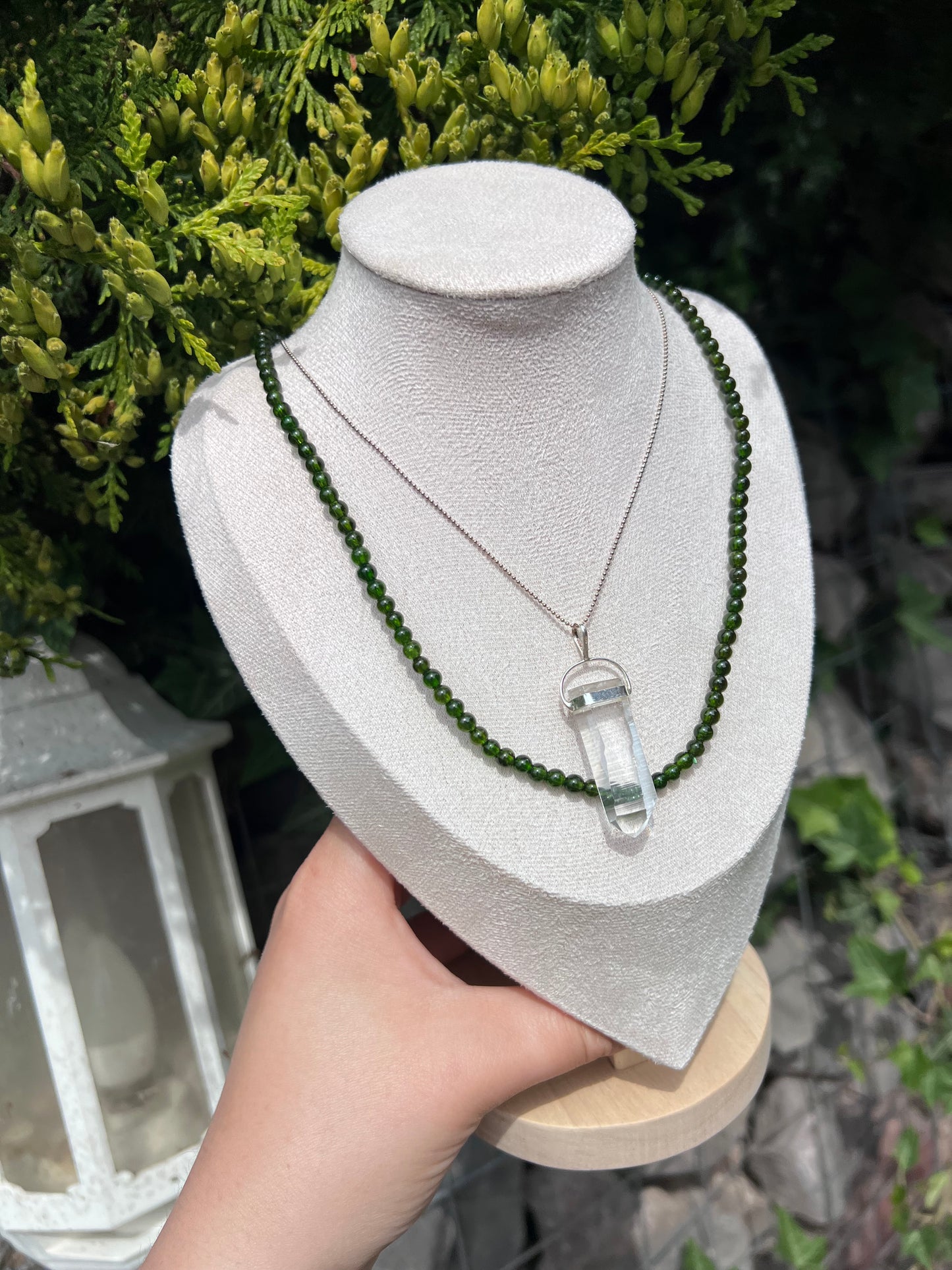 Diopside beaded necklace / triple stack beaded bracelet - 4.4mm