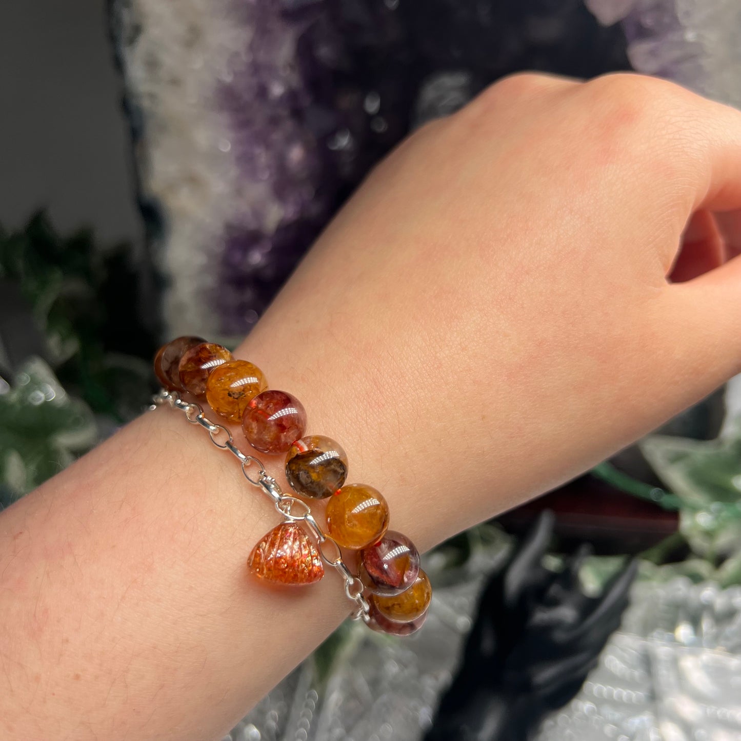 Fire quartz golden healer beaded bracelet 10mm