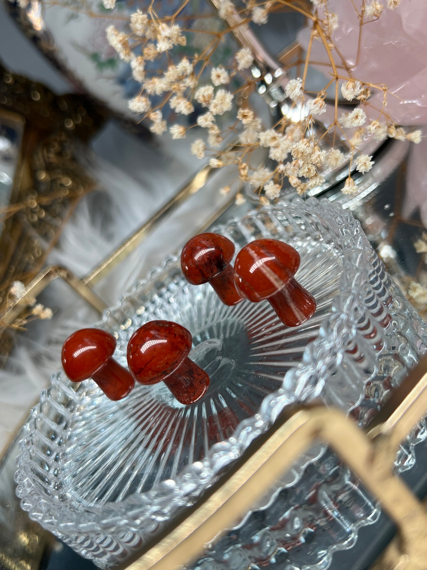 Red Jasper mini mushroom crystal carving