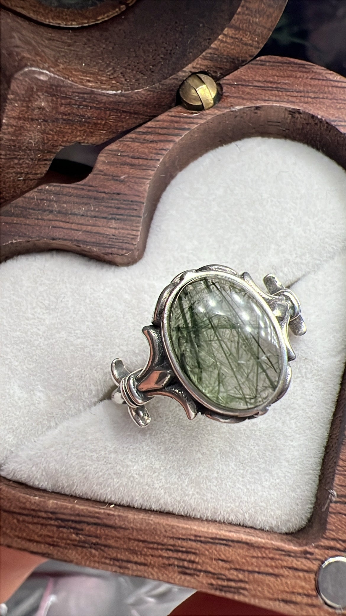 Rare Green Rutile quartz Celtic vintage style 925silver adjustable size ring