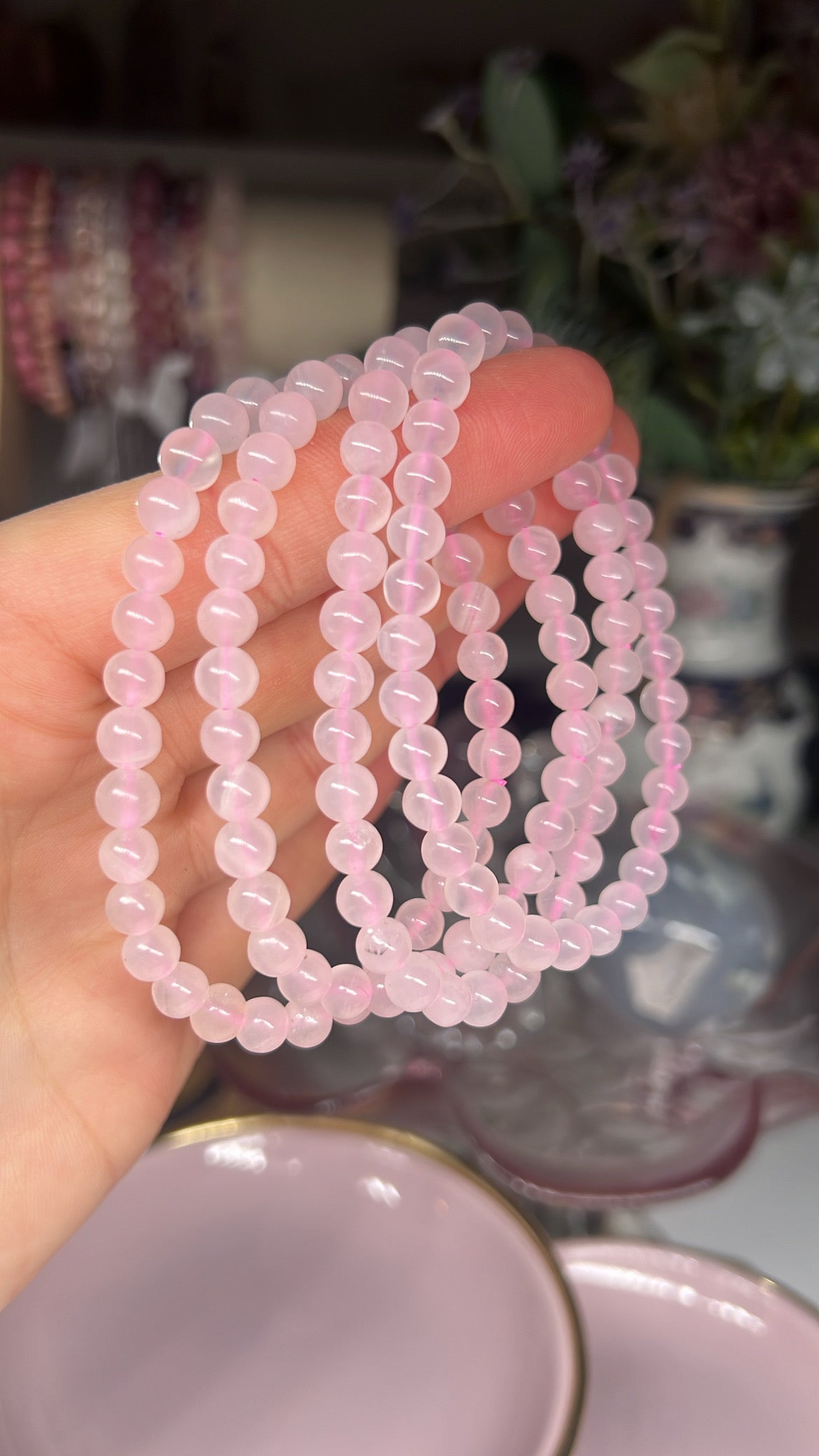 Pink banded calcite uv reactive crystal beaded bracelet - 6mm