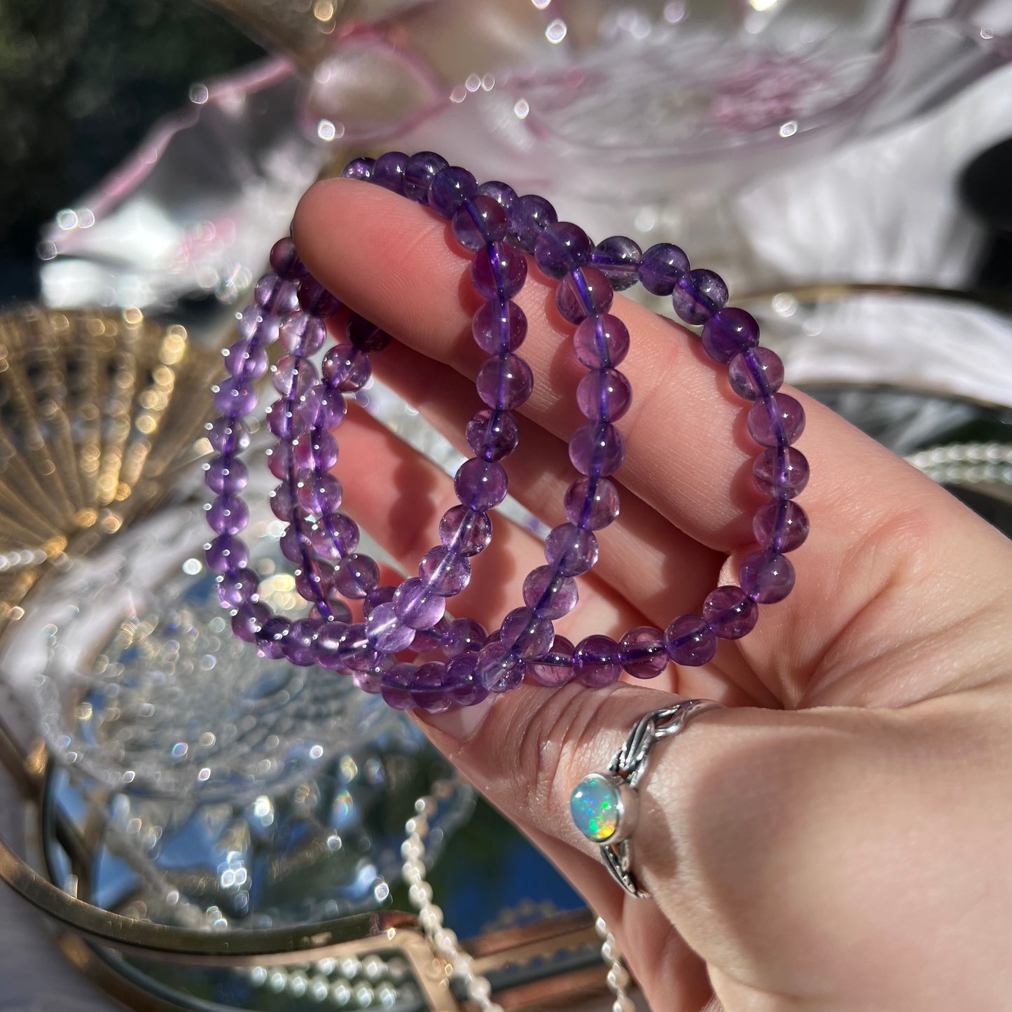 Amethyst High quality - transparent beaded bracelet - 6mm