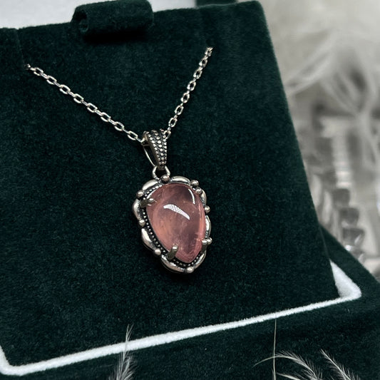 Rose quartz 925silver vintage style pendant