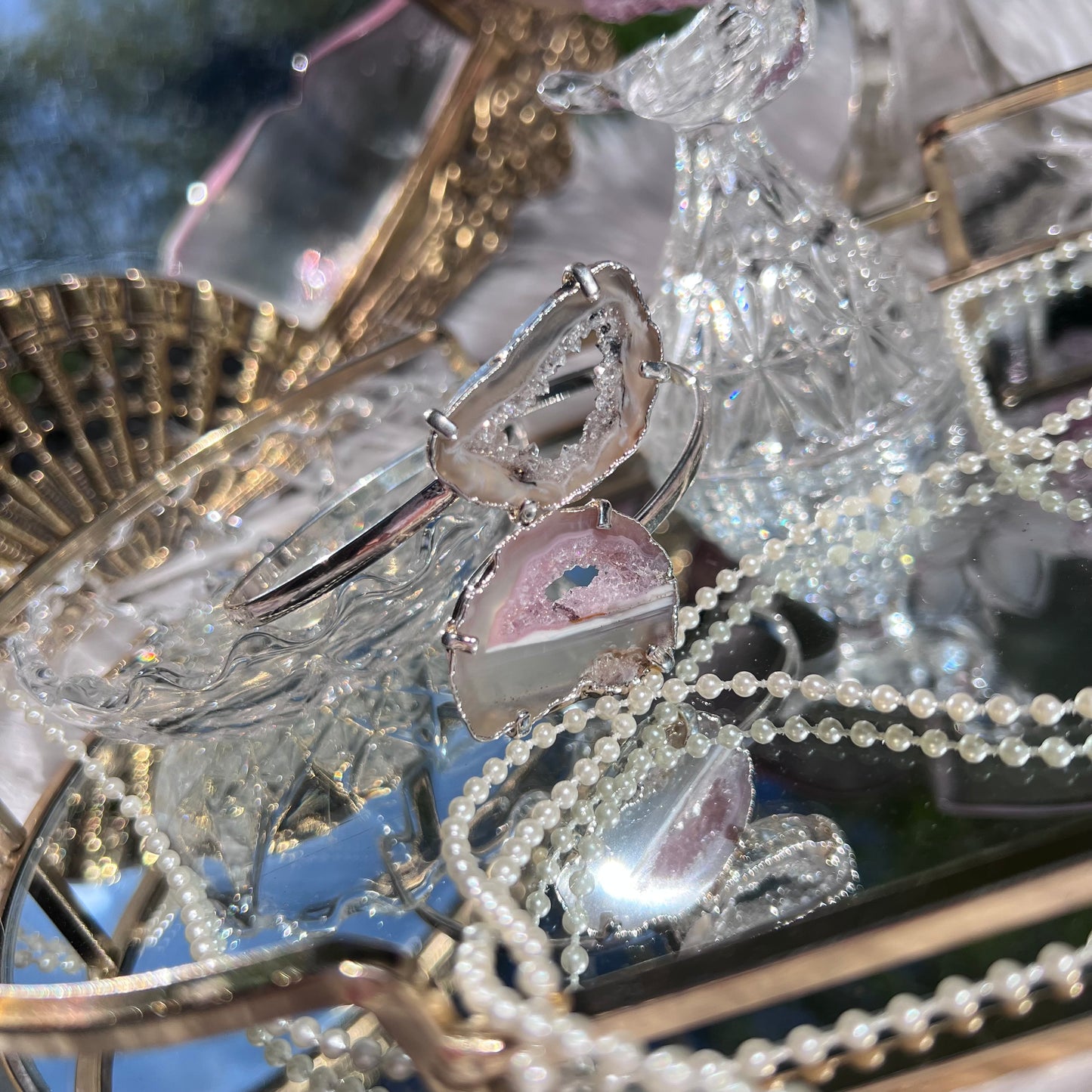 Agate banded duo Crystal bangle