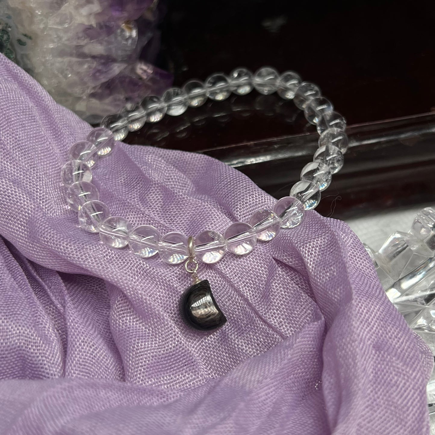 Hypersthene moon design versatile Crystal charm with clasp - 925silver