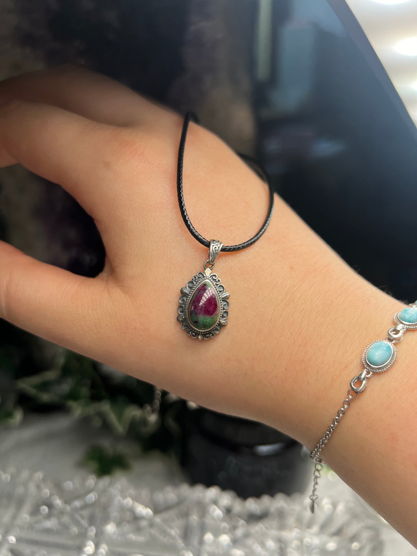 Ruby zoisite 925silver pendant