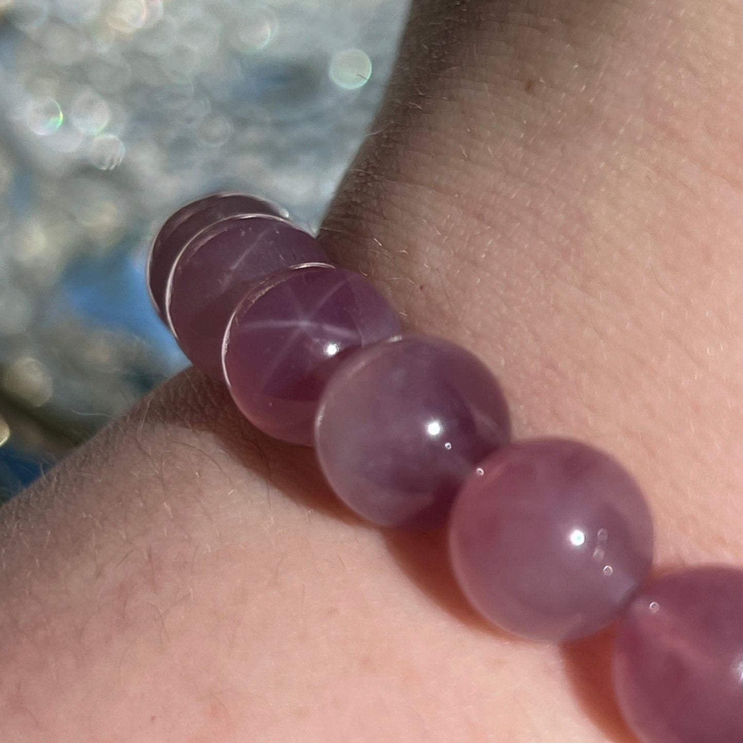 Purple star Rose Quartz crystal beaded bracelet - 9.6mm