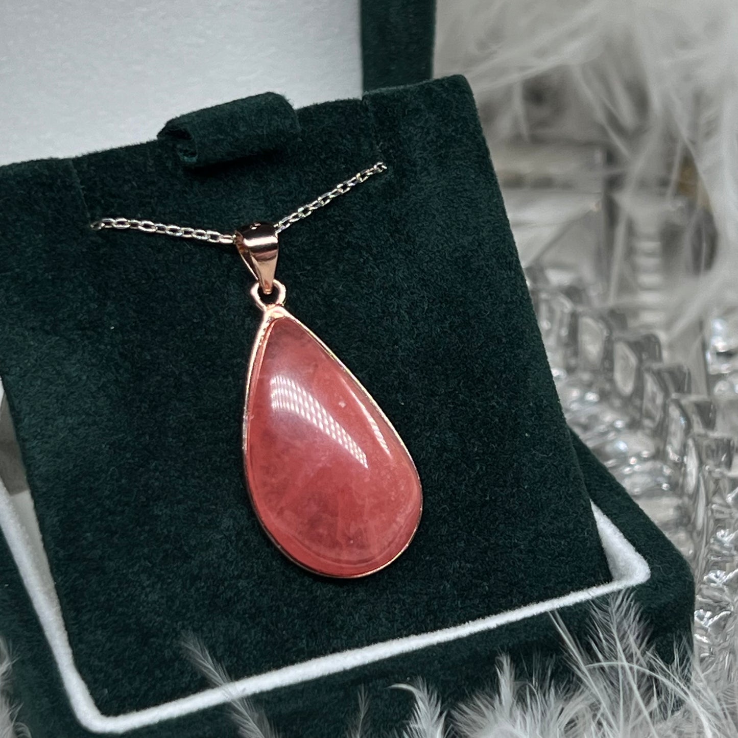 Rhodochrosite rose gold 925silver pendant