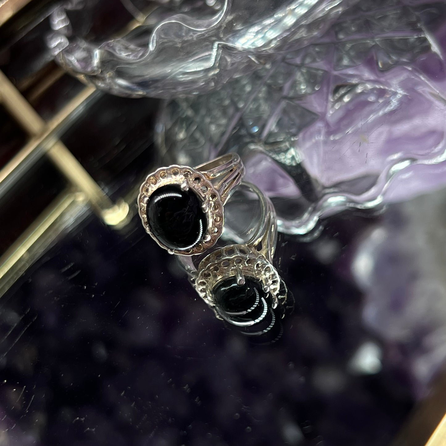 Black obsidian vintage style Ring  - 925silver - size ukM- US 6