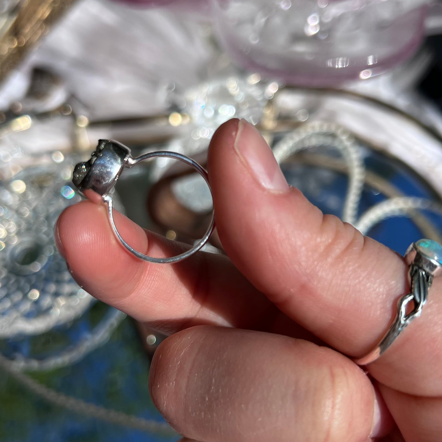 Pyrite Teardrop shape crystal ring from 📍Peru - 925silver - size UK P - US 8