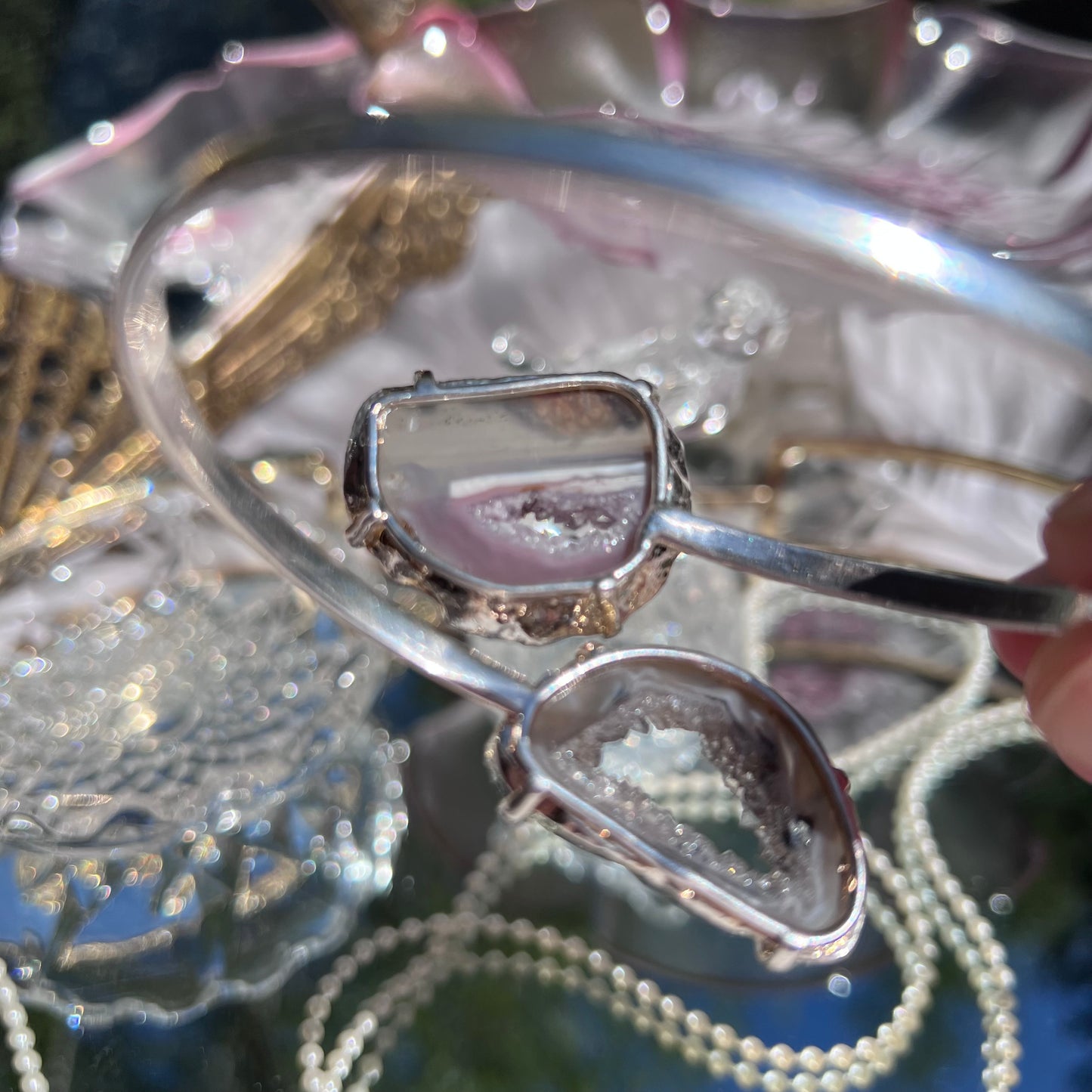 Agate banded duo Crystal bangle