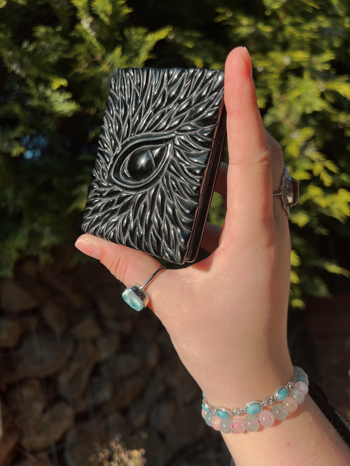 Black Obsidian dragon eye book hand carved carving / self standing book carving