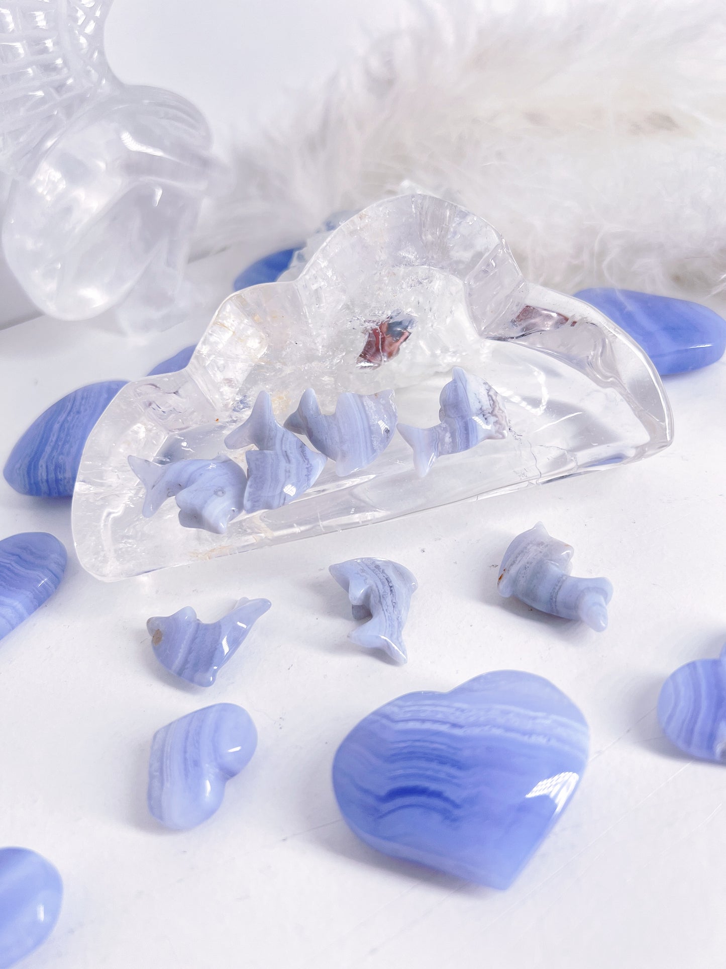 Blue lace agate mini dolphin carving