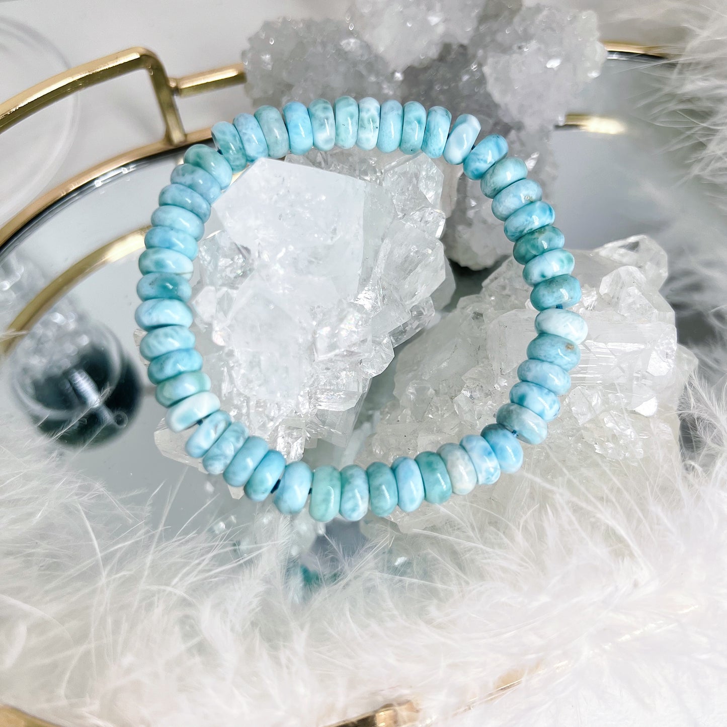 Larimar chunky beaded bracelet 9.5mm