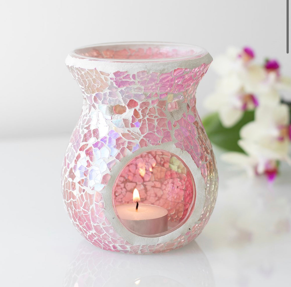 Small iridescent pink crackle burner