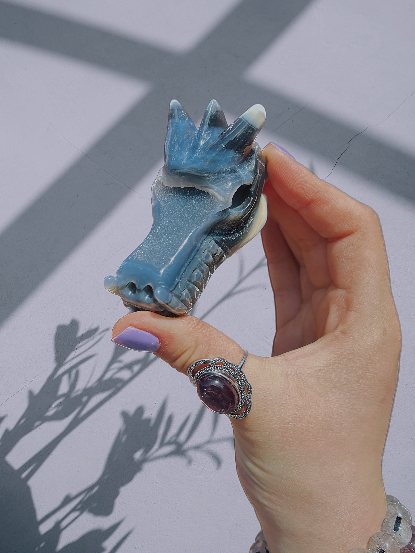 Druze agate mini dragon head carving