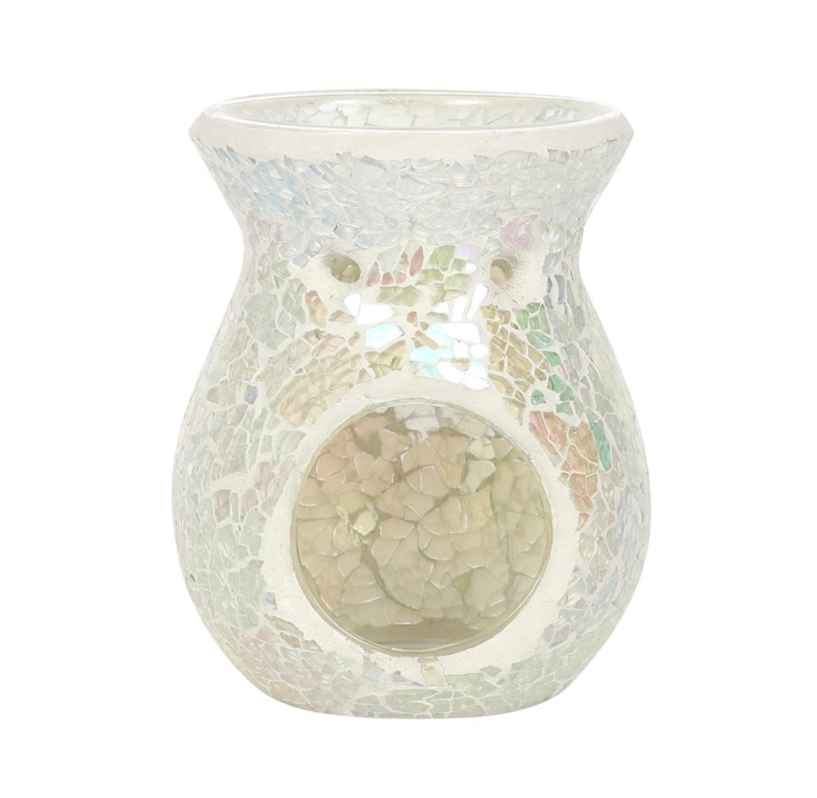 Small white iridescent crackle burner