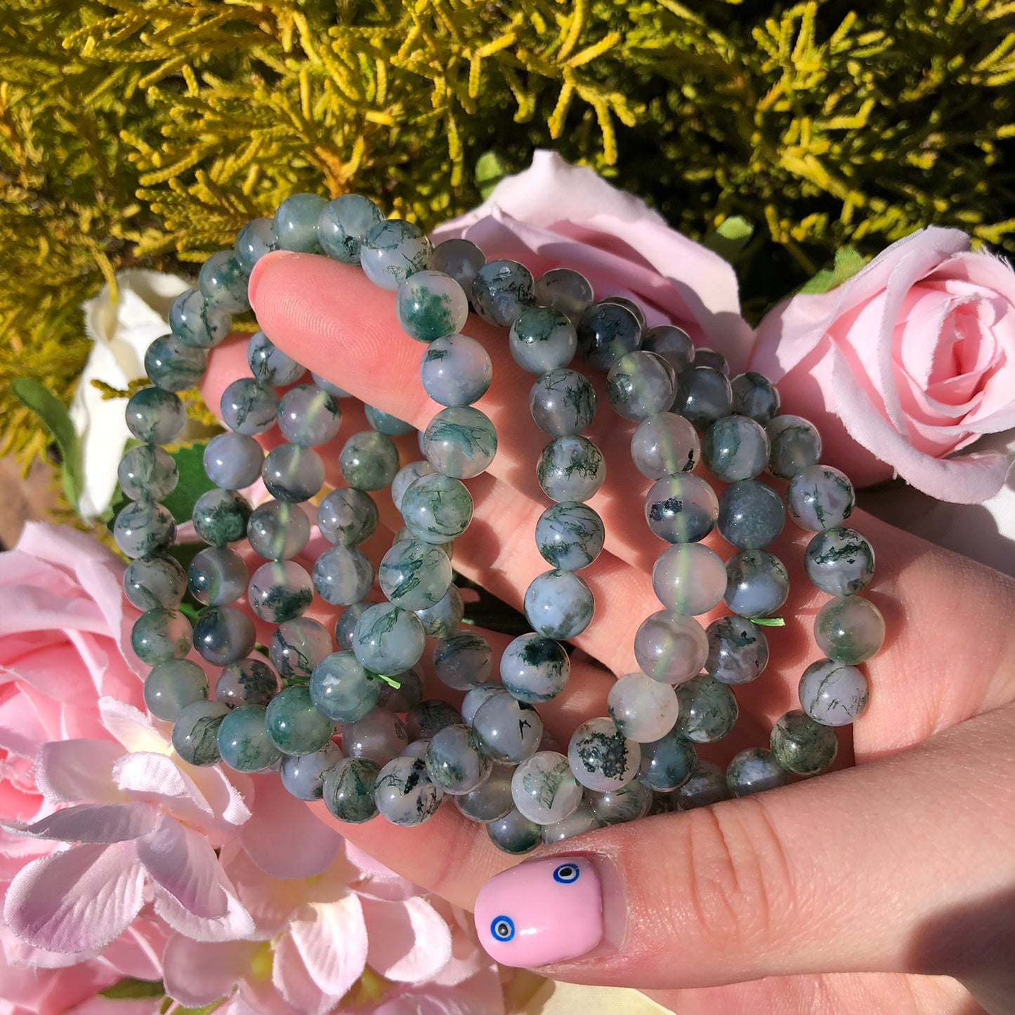 Moss agate bracelet 8mm bead size 8.6mm