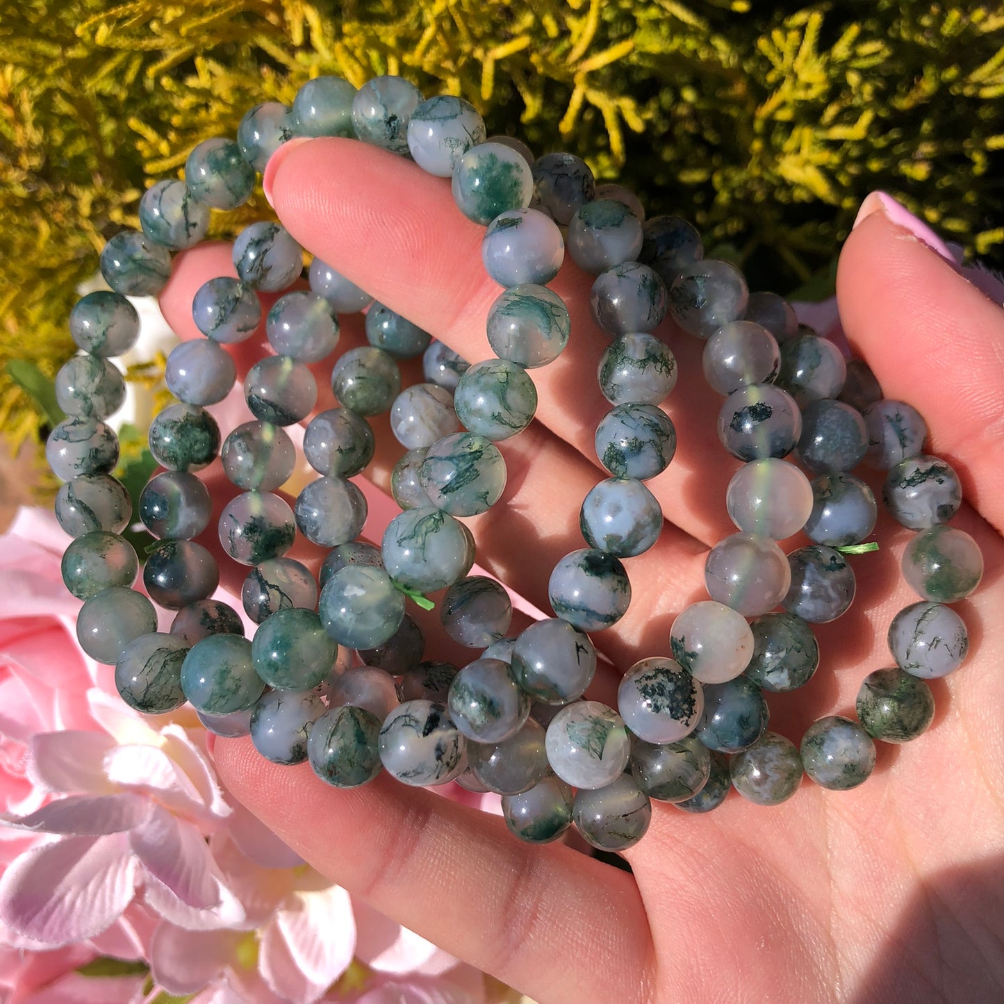 Moss agate bracelet 8mm bead size 8.6mm