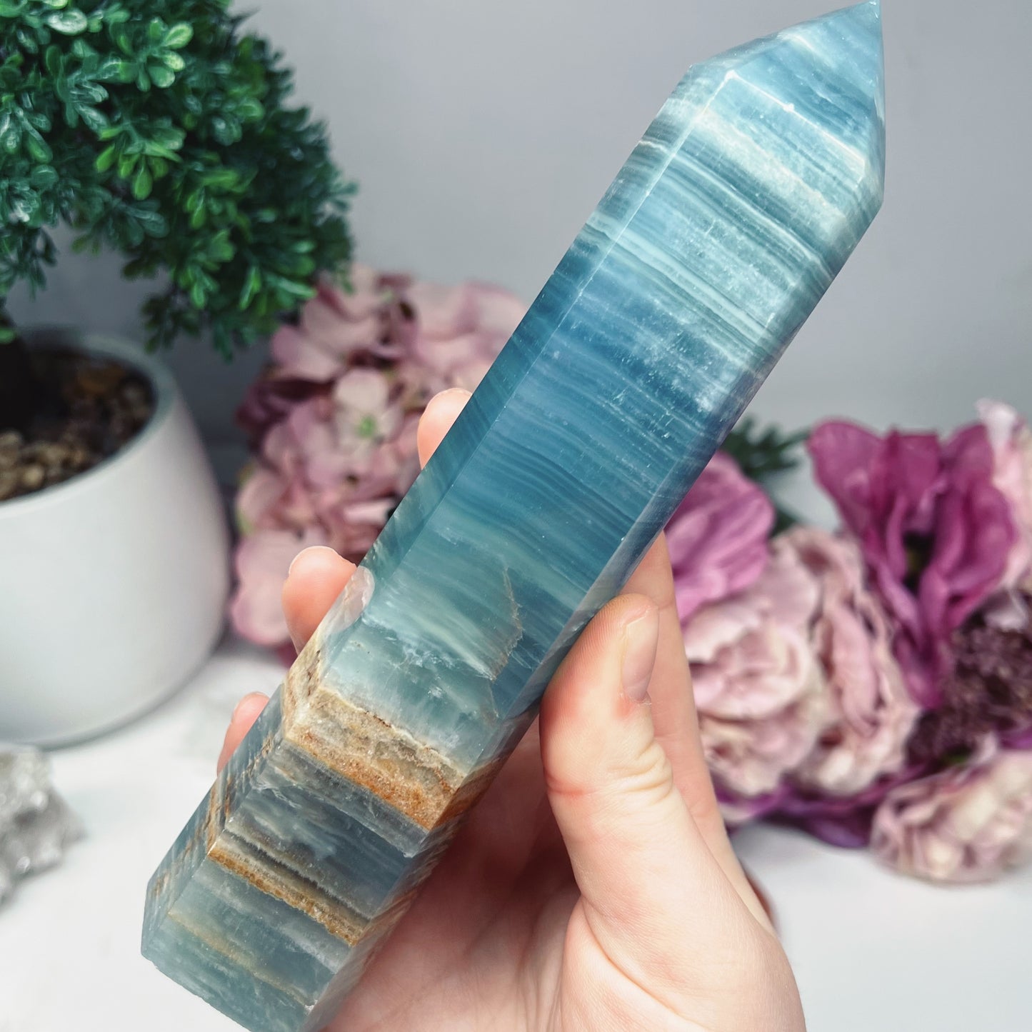 Blue Aquatine calcite (blue onyx) tower