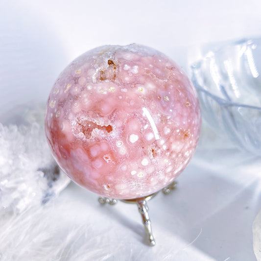 Pink Amethyst Sphere with iron inclusions & cluster Druze