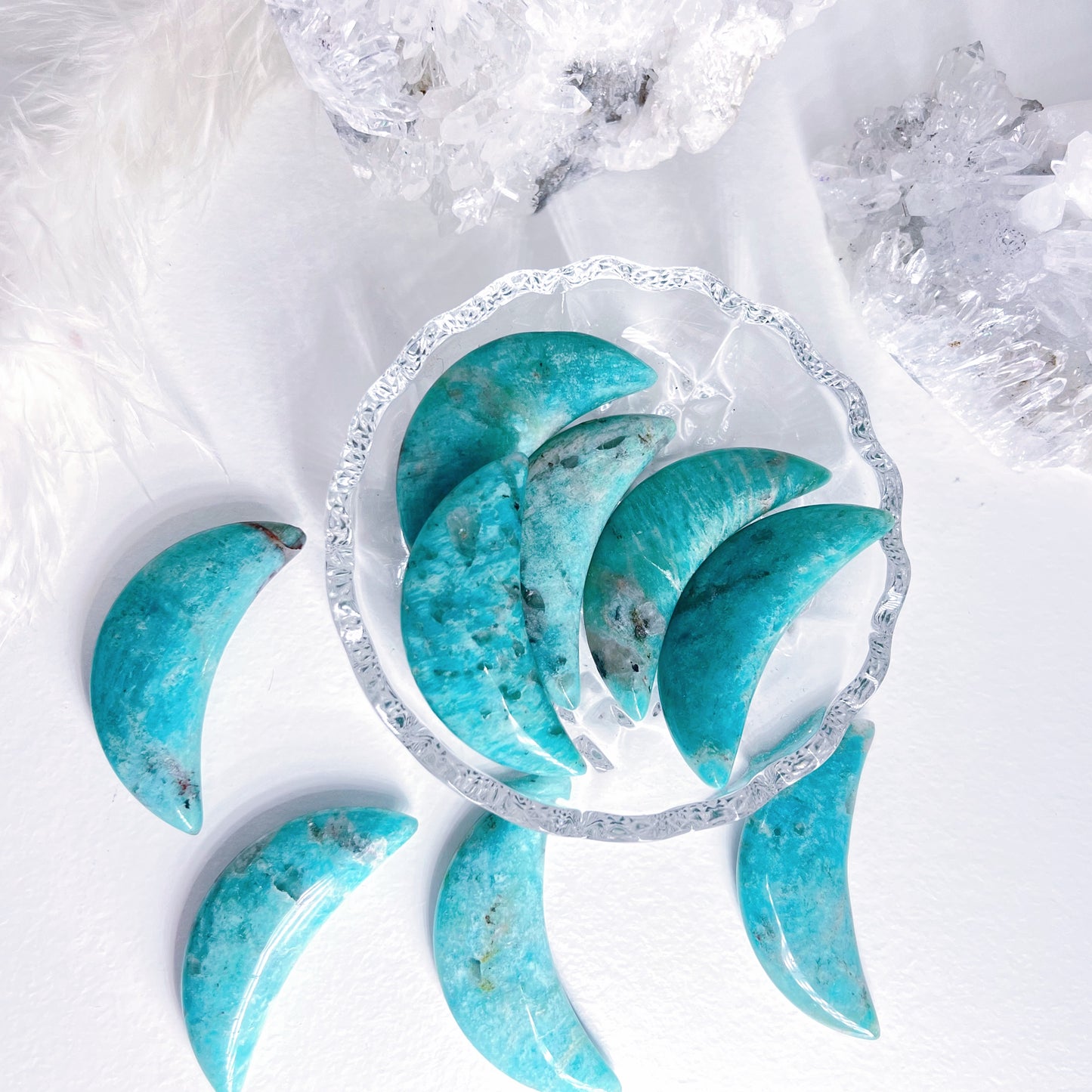 Amazonite crescent moon carving