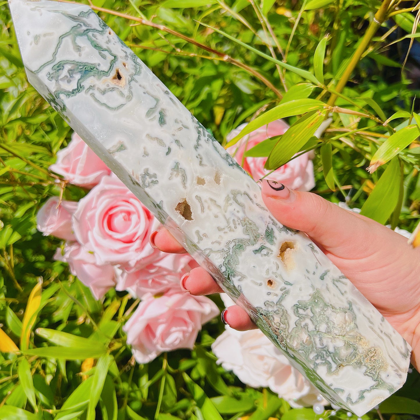 Moss Agate XL Quartz tower